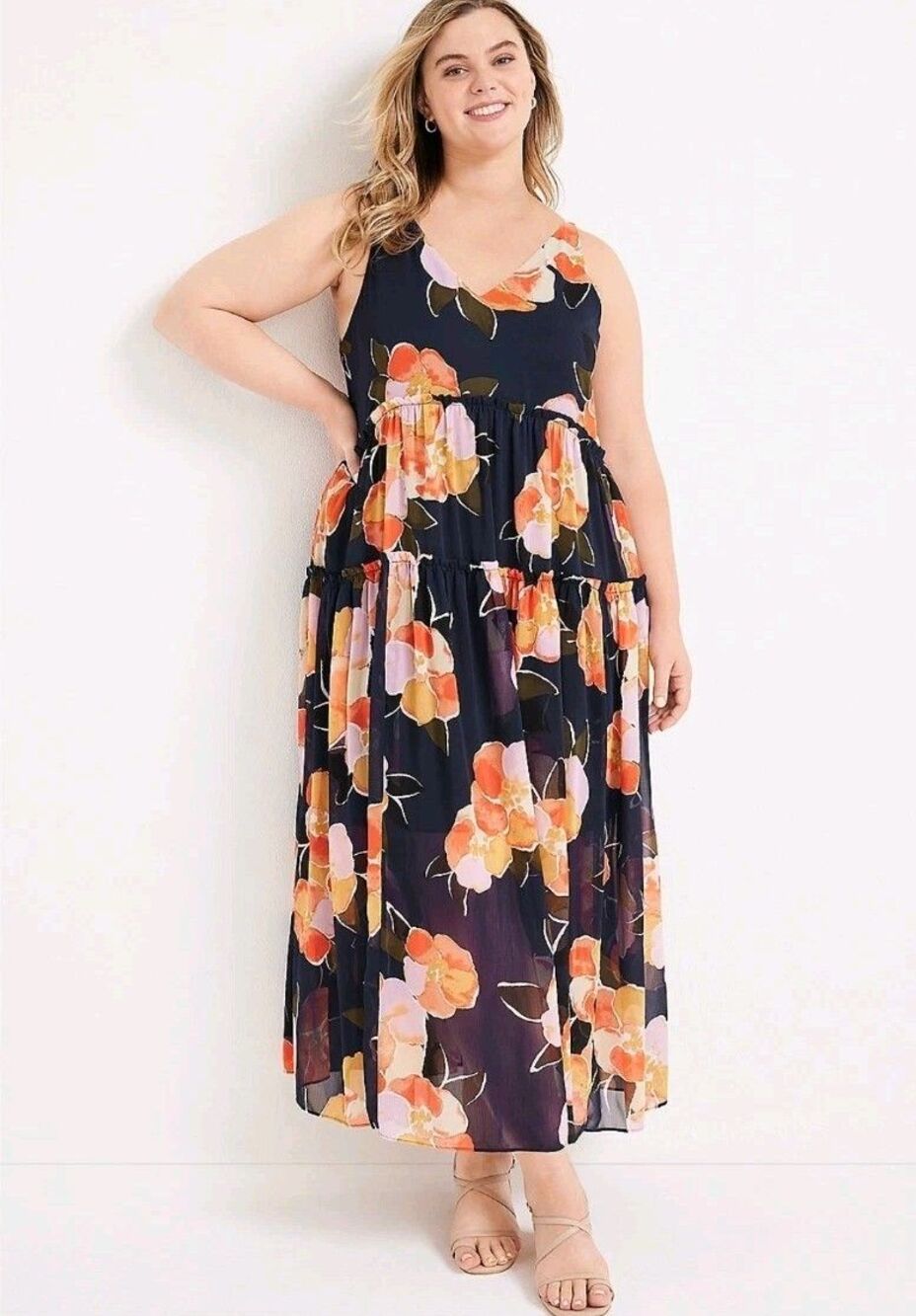 Maurices Plus Size 1X Floral Tiered Maxi Dress